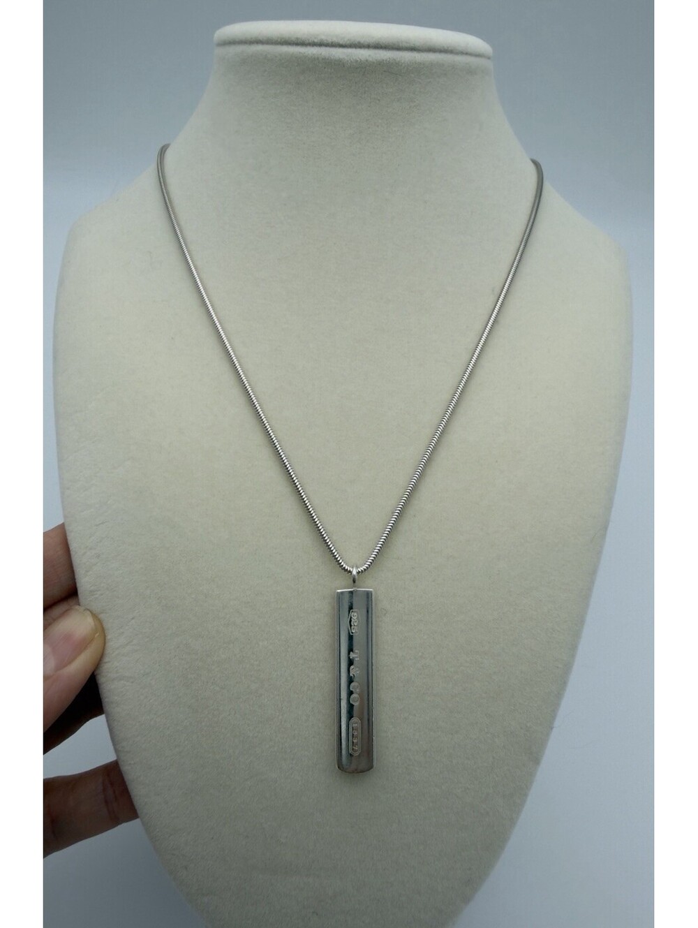 Authentic Tiffany & Co 1837 Sterling Silver Bar Pendant Necklace 925 Snake Chain